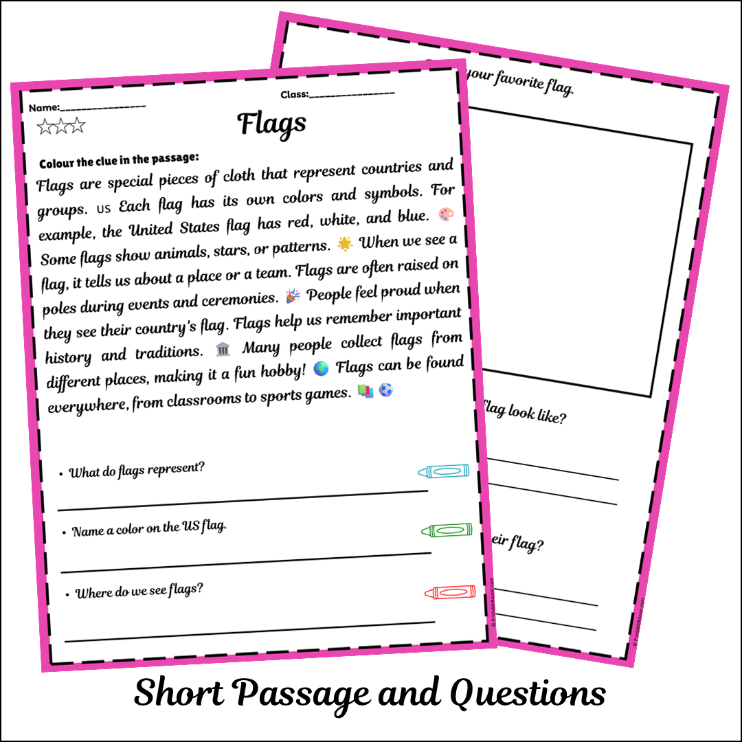 Flags | Short Reading Comprehension Creative Worksheet