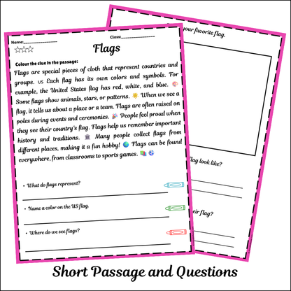 Flags | Short Reading Comprehension Creative Worksheet