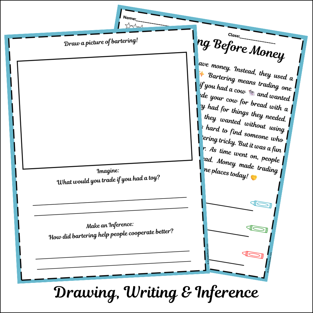 Bartering Before Money | Short Reading Comprehension Creative Worksheet