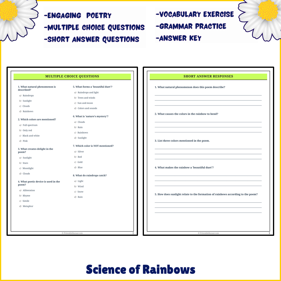 Science of Rainbows | Poem Grammar Worksheet Printable Activity