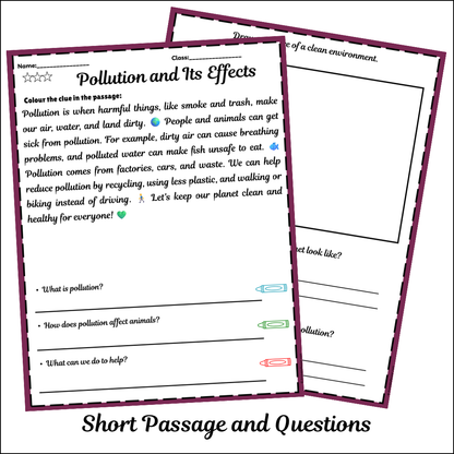 Pollution and Its Effects | Short Reading Comprehension Creative Worksheet