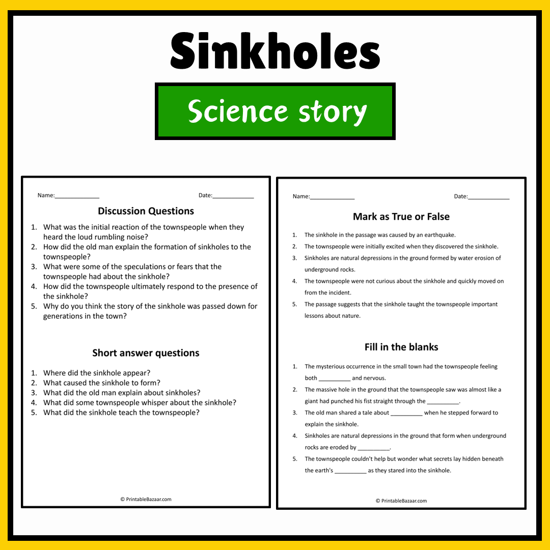 Sinkholes | Science Story Reading Comprehension Activity