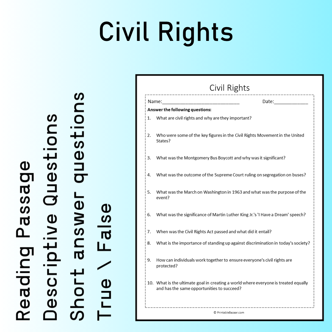 Civil Rights | Reading Comprehension Passage Printable Worksheet