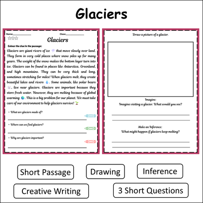 Glaciers | Short Reading Comprehension Creative Worksheet