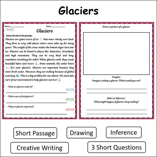 Glaciers | Short Reading Comprehension Creative Worksheet