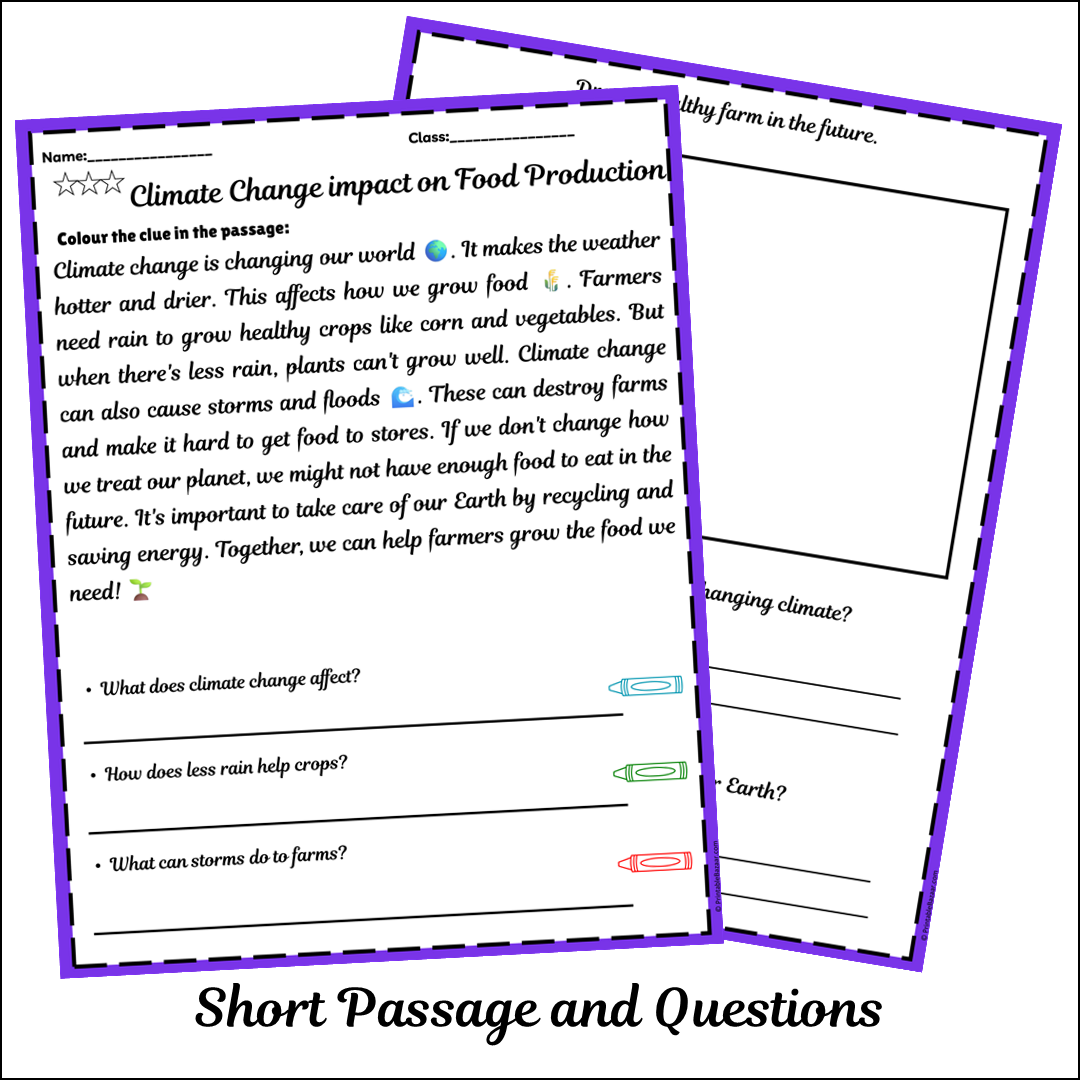 Climate Change impact on Food Production | Short Reading Comprehension Creative Worksheet