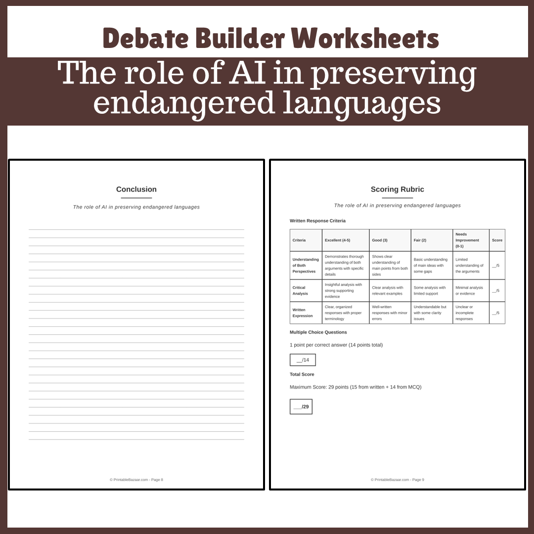 The role of AI in preserving endangered languages | Favour and Against Worksheet Printable Activity