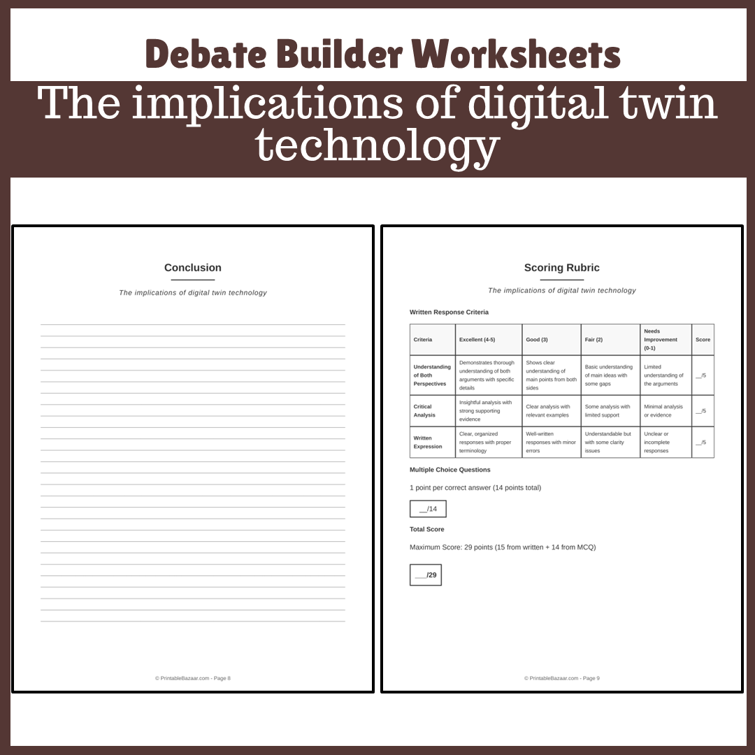 The implications of digital twin technology | Favour and Against Worksheet Printable Activity