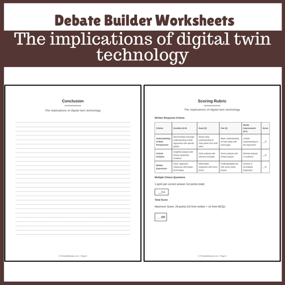 The implications of digital twin technology | Favour and Against Worksheet Printable Activity