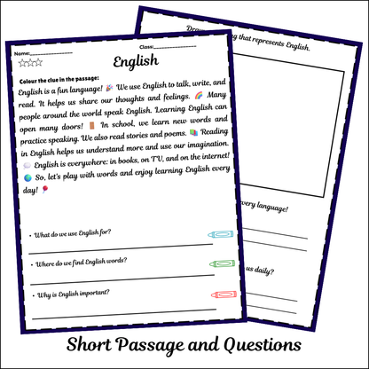 English | Short Reading Comprehension Creative Worksheet