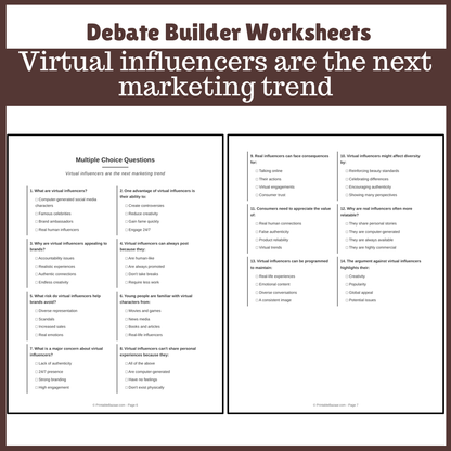 Virtual influencers are the next marketing trend | Favour and Against Worksheet Printable Activity