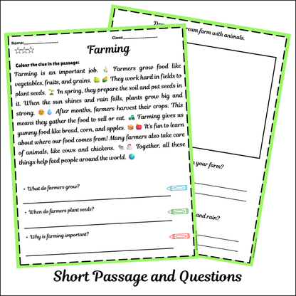 Farming | Short Reading Comprehension Creative Worksheet