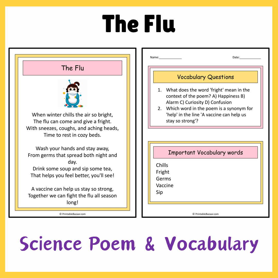 The Flu | Science Poem Reading Comprehension Activity