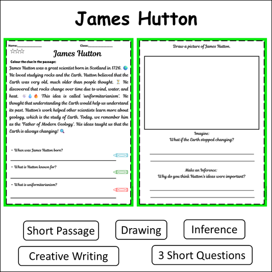 James Hutton | Short Reading Comprehension Creative Worksheet