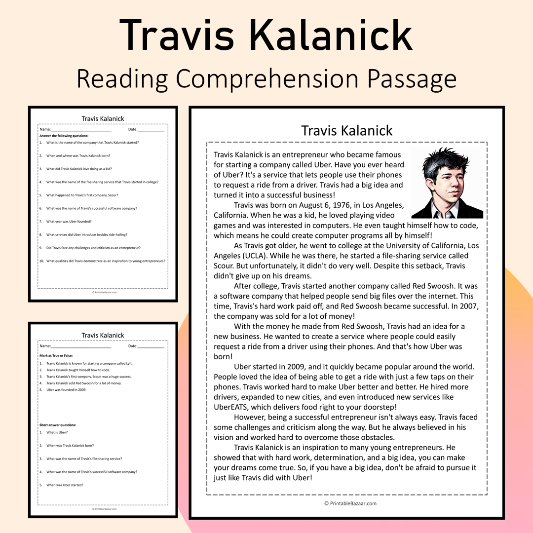 Travis Kalanick | Reading Comprehension Passage Printable Activity