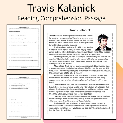 Travis Kalanick | Reading Comprehension Passage Printable Activity