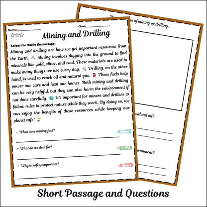 Mining and Drilling | Short Reading Comprehension Creative Worksheet