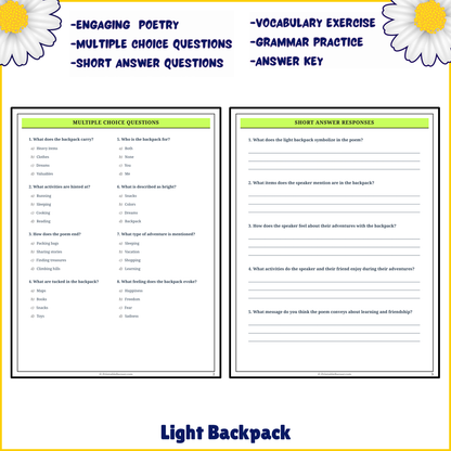 Light Backpack | Poem Grammar Worksheet Printable Activity