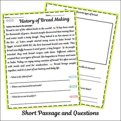 History of Bread Making | Short Reading Comprehension Creative Worksheet