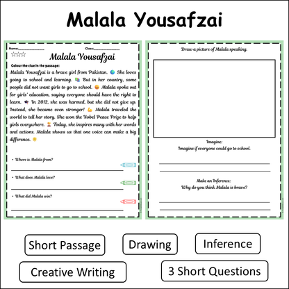 Malala Yousafzai | Short Reading Comprehension Creative Worksheet