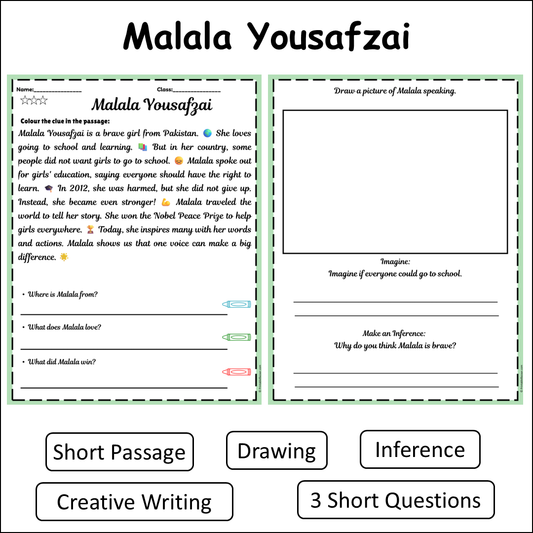 Malala Yousafzai | Short Reading Comprehension Creative Worksheet
