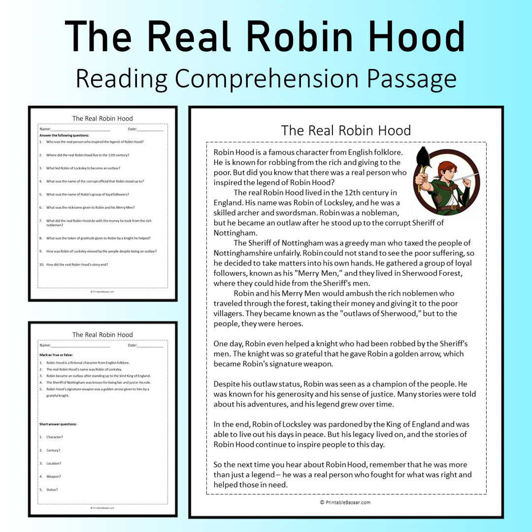 The Real Robin Hood | Reading Comprehension Passage Printable Worksheet