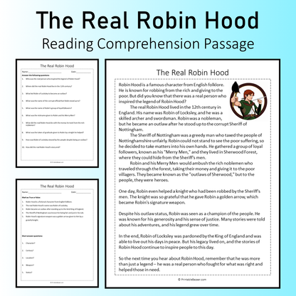 The Real Robin Hood | Reading Comprehension Passage Printable Worksheet