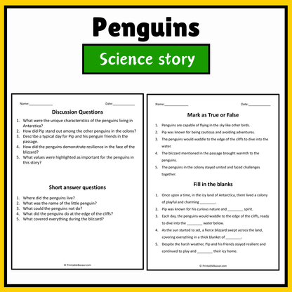 Penguins | Science Story Reading Comprehension Activity