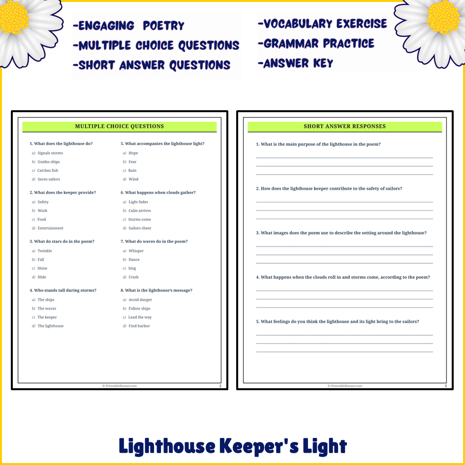 Lighthouse Keeper's Light | Poem Grammar Worksheet Printable Activity