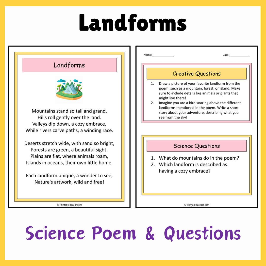 Landforms | Science Poem Reading Comprehension Activity