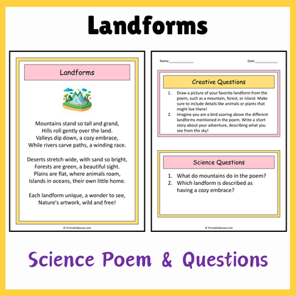 Landforms | Science Poem Reading Comprehension Activity