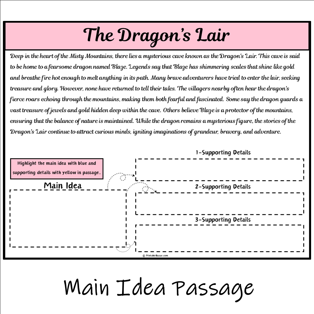 The Dragon’s Lair | Main Idea and Supporting Details Reading Passage and Questions