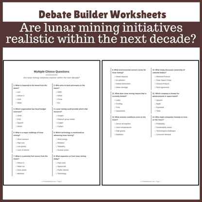 Are lunar mining initiatives realistic within the next decade? | Favour and Against Worksheet Printable Activity