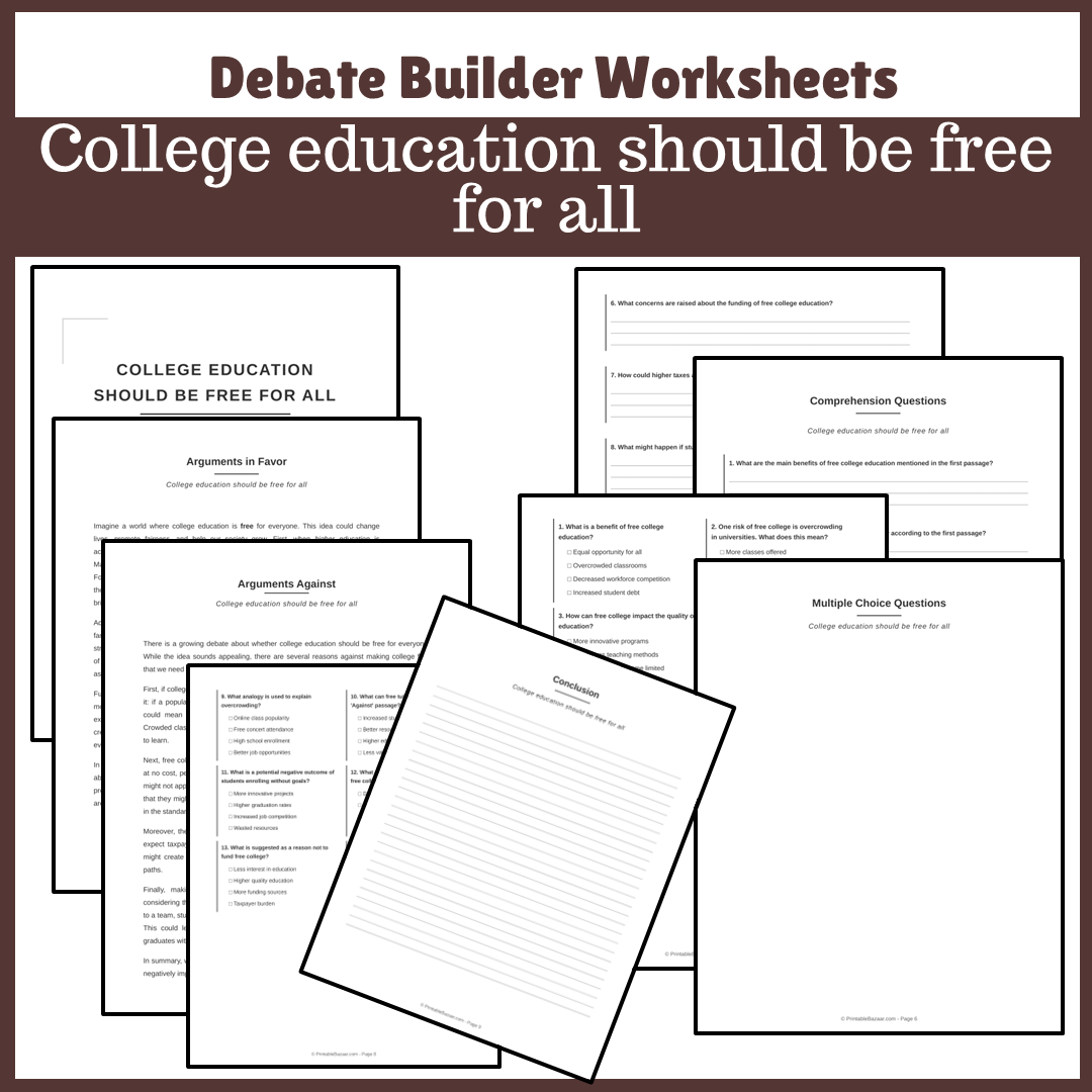 College education should be free for all | Favour and Against Worksheet Printable Activity