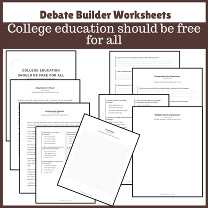 College education should be free for all | Favour and Against Worksheet Printable Activity