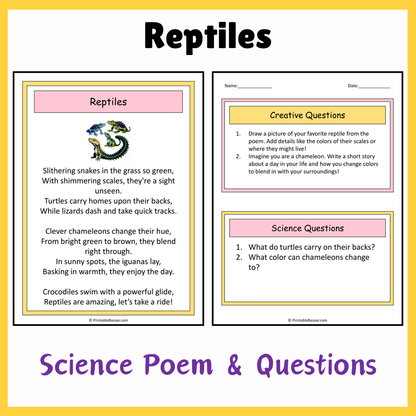 Reptiles | Science Poem Reading Comprehension Activity