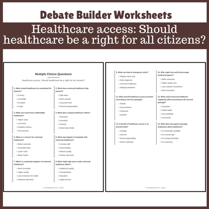 Healthcare access: Should healthcare be a right for all citizens? | Favour and Against Worksheet Printable Activity