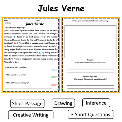 Jules Verne | Short Reading Comprehension Creative Worksheet
