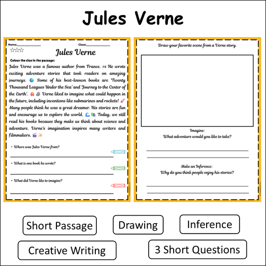 Jules Verne | Short Reading Comprehension Creative Worksheet