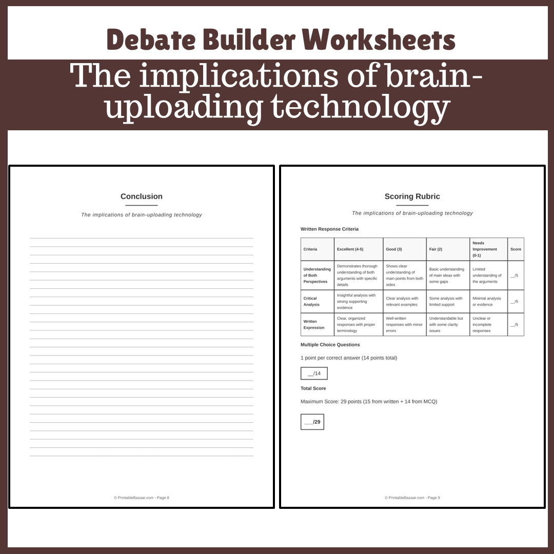 The implications of brain-uploading technology | Favour and Against Worksheet Printable Activity