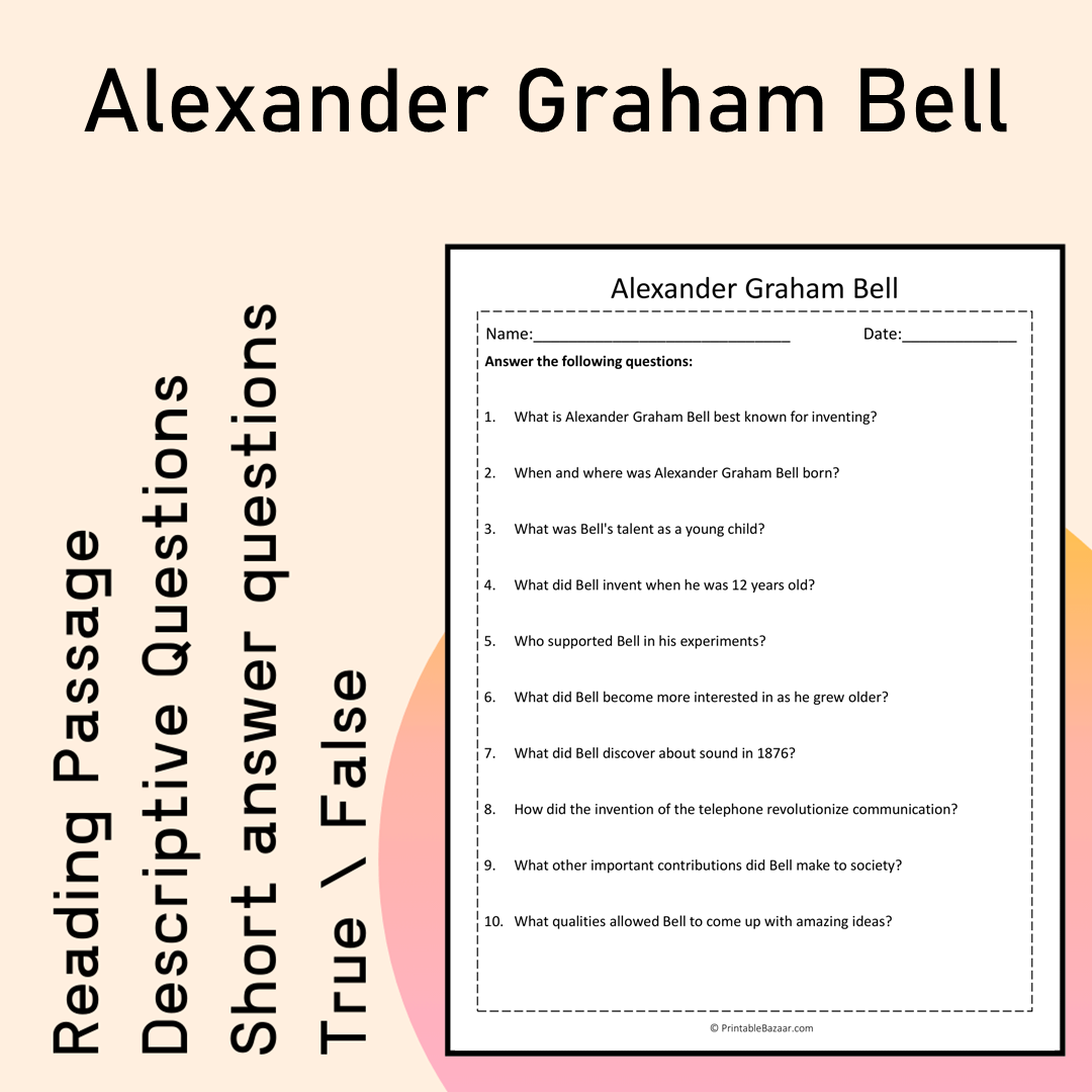 Alexander Graham Bell | Reading Comprehension Passage Printable Activity