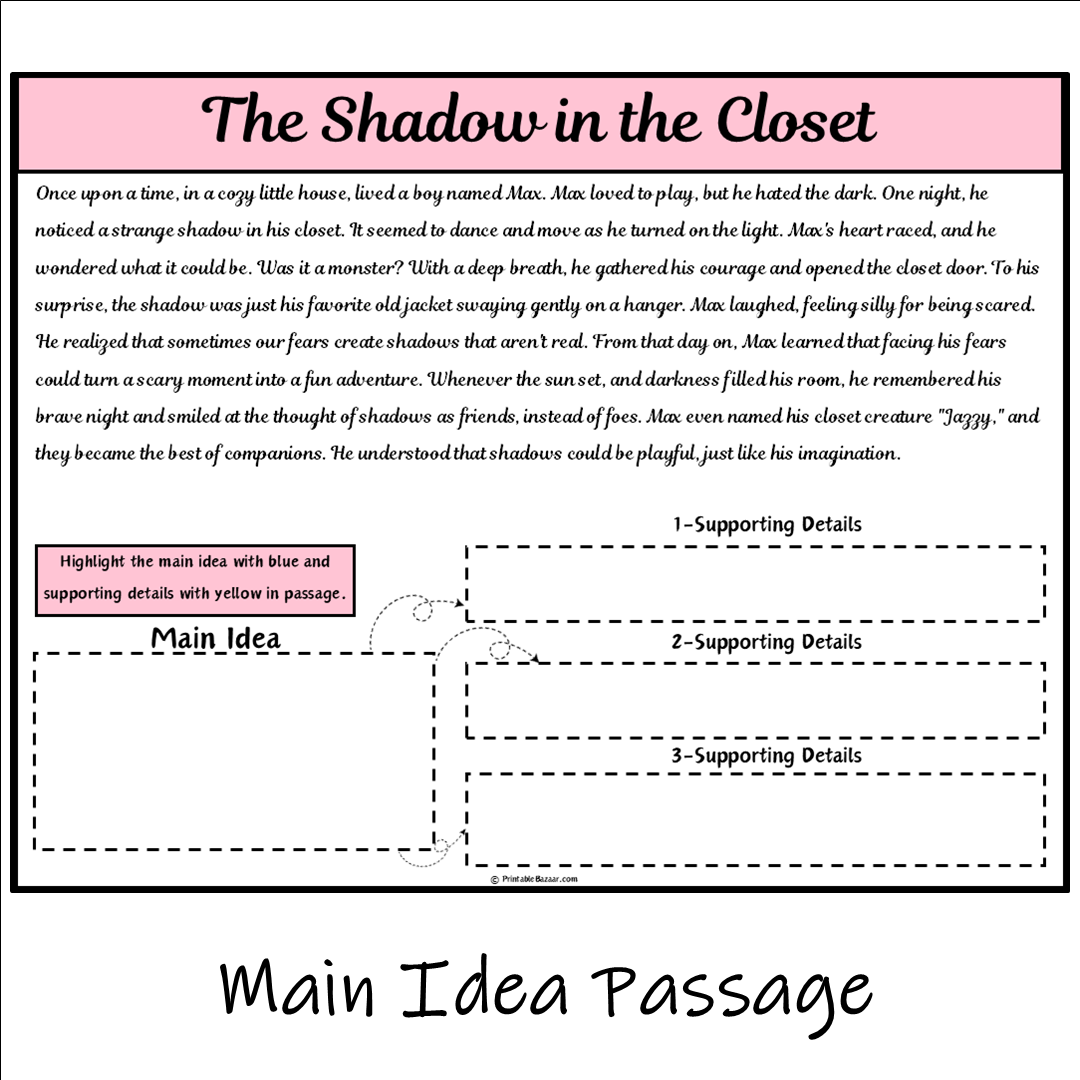 The Shadow in the Closet | Main Idea and Supporting Details Reading Passage and Questions