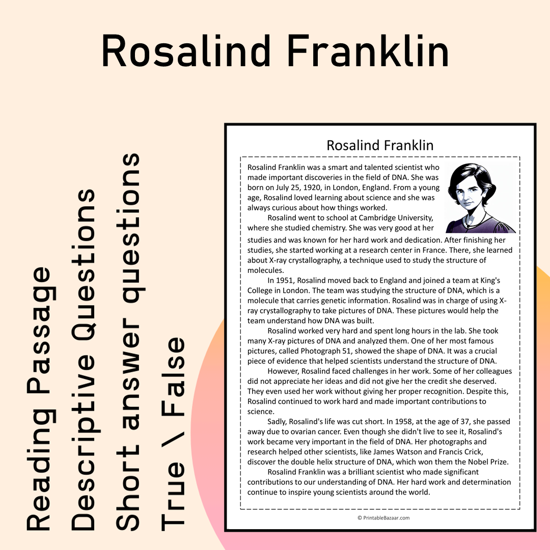 Rosalind Franklin | Reading Comprehension Passage Printable Activity