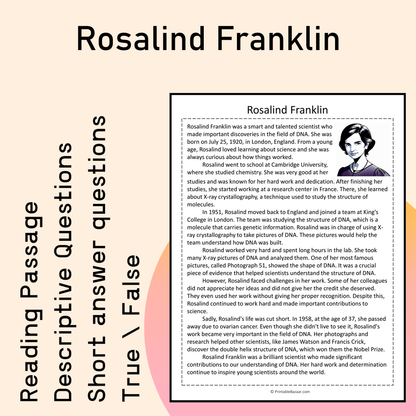 Rosalind Franklin | Reading Comprehension Passage Printable Activity