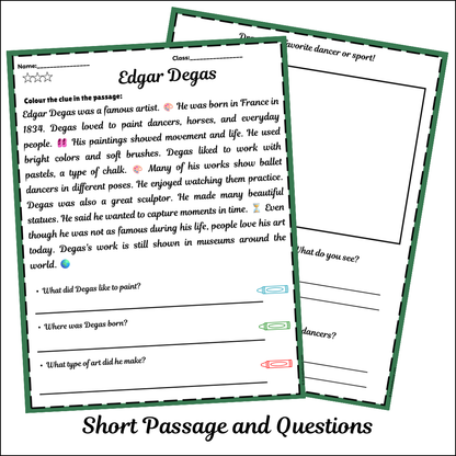 Edgar Degas | Short Reading Comprehension Creative Worksheet