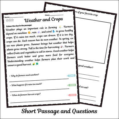 Weather and Crops | Short Reading Comprehension Creative Worksheet