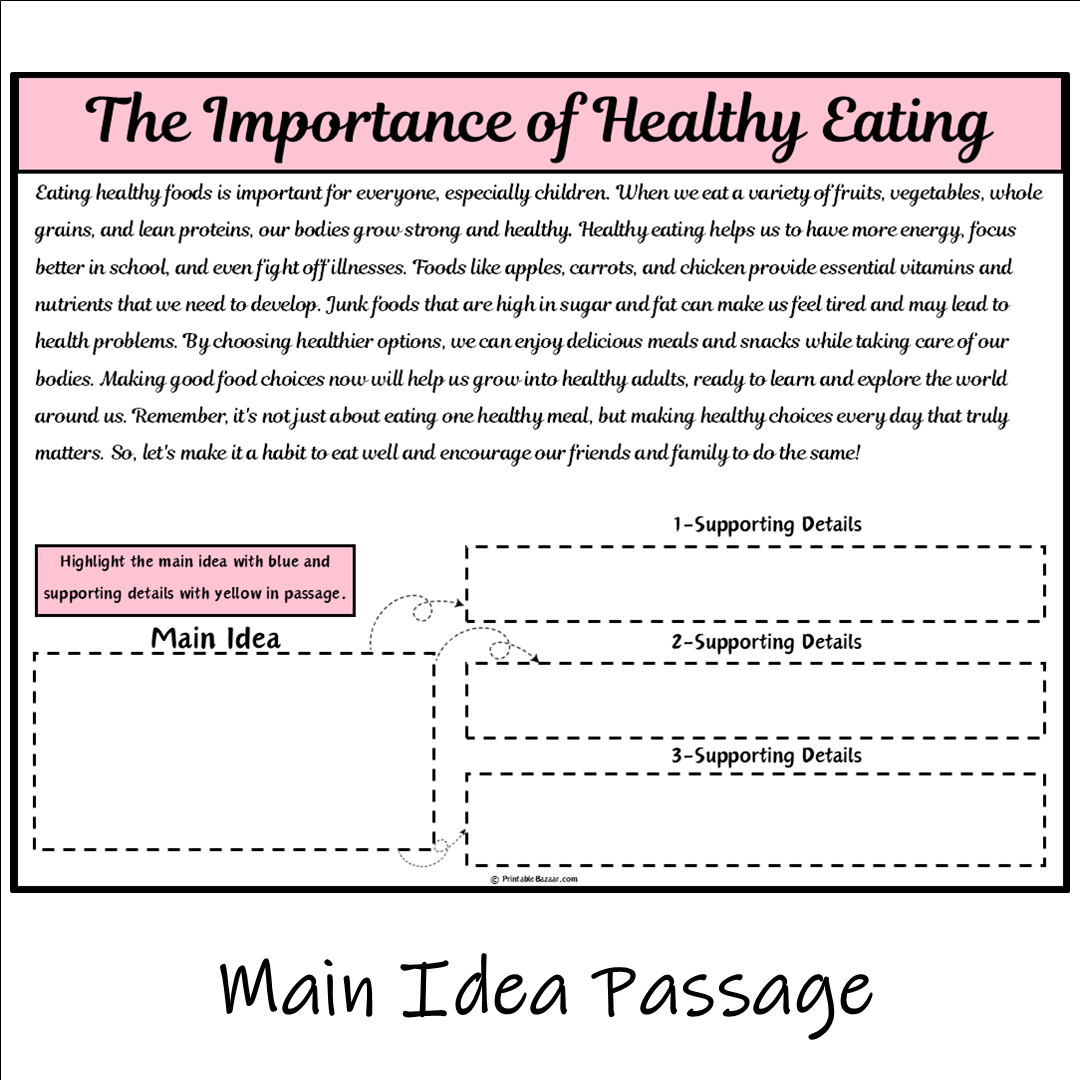 The Importance of Healthy Eating | Main Idea and Supporting Details Reading Passage and Questions