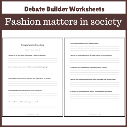 Fashion matters in society | Favour and Against Worksheet Printable Activity