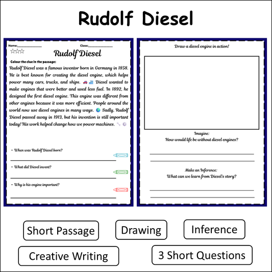 Rudolf Diesel | Short Reading Comprehension Creative Worksheet
