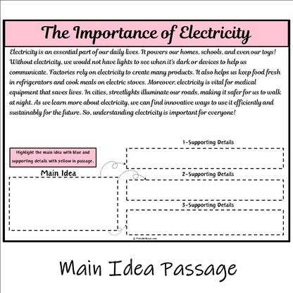 The Importance of Electricity | Main Idea and Supporting Details Reading Passage and Questions